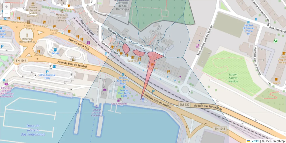 Mapa detalhado do código postal 2910-085 com limites, códigos postais vizinhos e agências dos correios