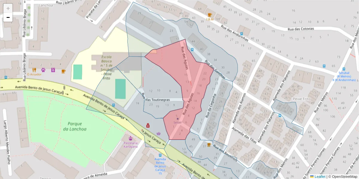 Mapa detalhado do código postal 2910-094 com limites, códigos postais vizinhos e agências dos correios
