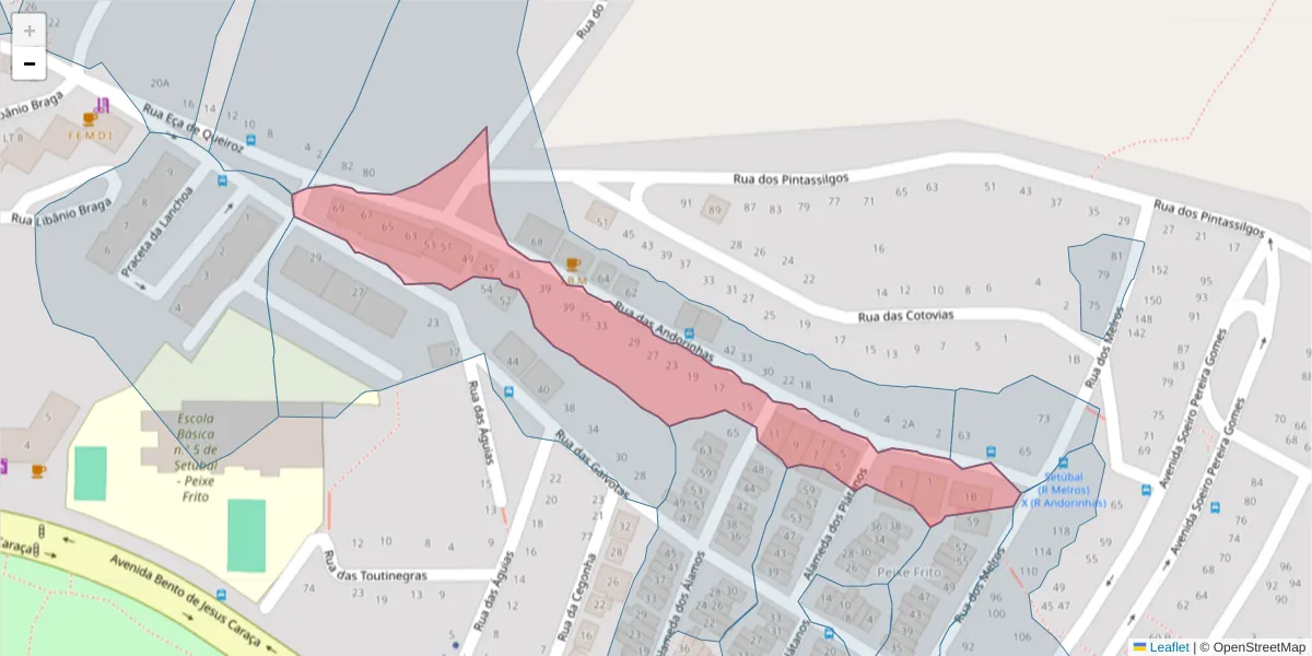 Mapa detalhado do código postal 2910-096 com limites, códigos postais vizinhos e agências dos correios