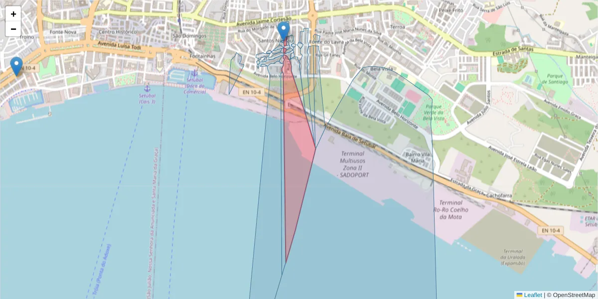 Mapa detalhado do código postal 2910-125 com limites, códigos postais vizinhos e agências dos correios