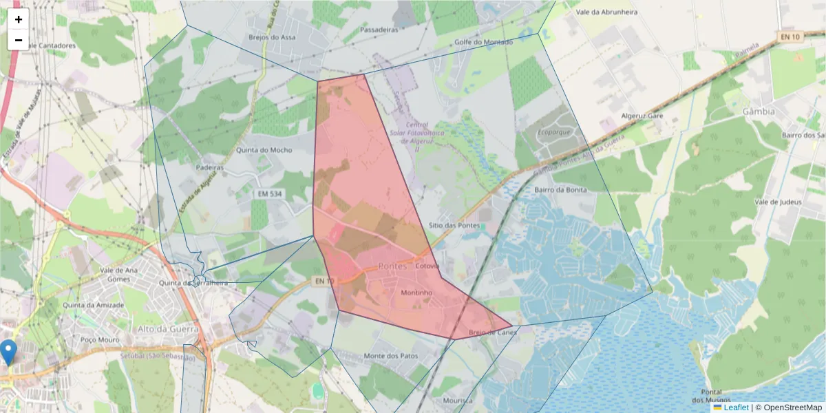Mapa detalhado do código postal 2910-137 com limites, códigos postais vizinhos e agências dos correios