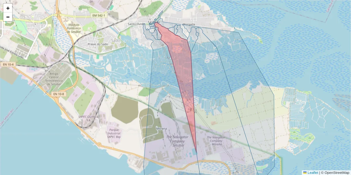 Mapa detalhado do código postal 2910-146 com limites, códigos postais vizinhos e agências dos correios
