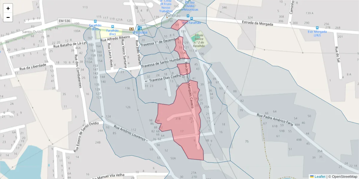 Mapa detalhado do código postal 2910-159 com limites, códigos postais vizinhos e agências dos correios