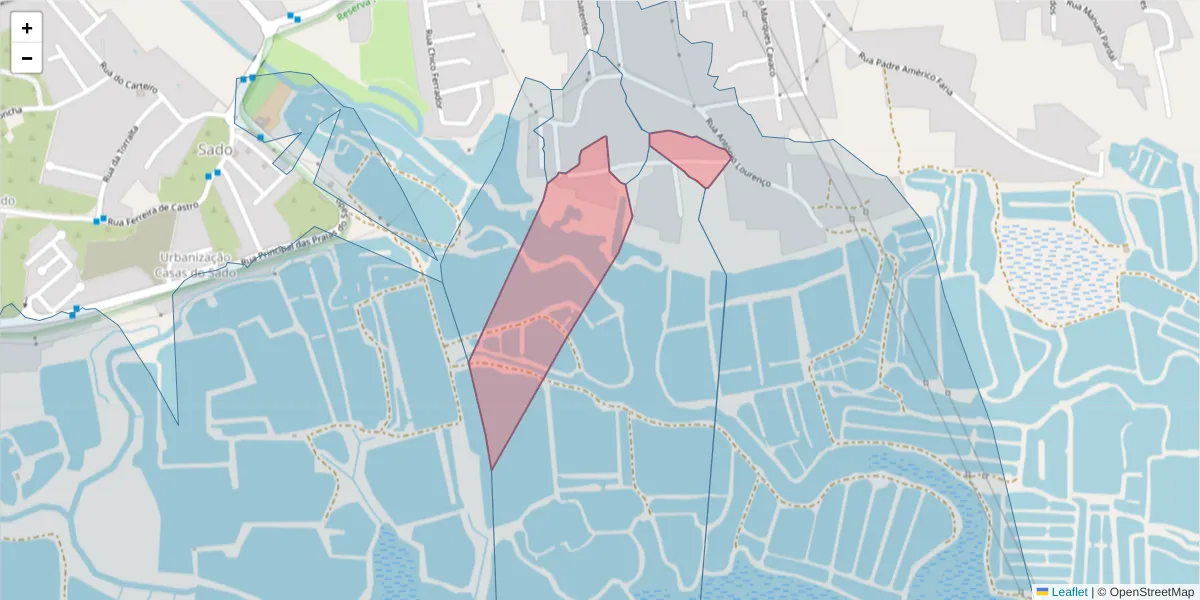 Mapa detalhado do código postal 2910-166 com limites, códigos postais vizinhos e agências dos correios
