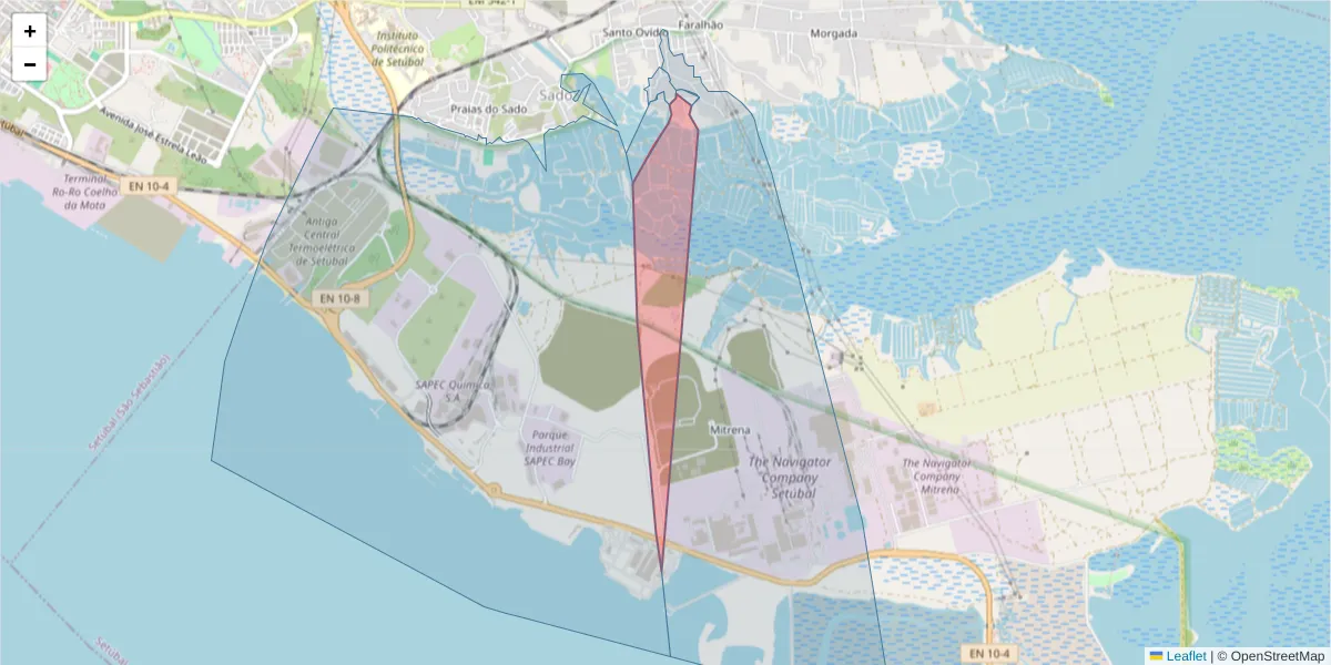 Mapa detalhado do código postal 2910-169 com limites, códigos postais vizinhos e agências dos correios