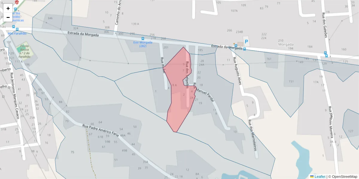 Mapa detalhado do código postal 2910-176 com limites, códigos postais vizinhos e agências dos correios
