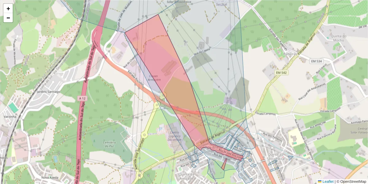 Mapa detalhado do código postal 2910-199 com limites, códigos postais vizinhos e agências dos correios