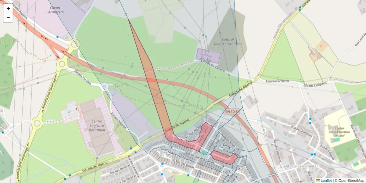 Mapa detalhado do código postal 2910-220 com limites, códigos postais vizinhos e agências dos correios