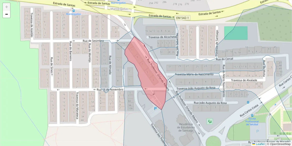 Mapa detalhado do código postal 2910-248 com limites, códigos postais vizinhos e agências dos correios