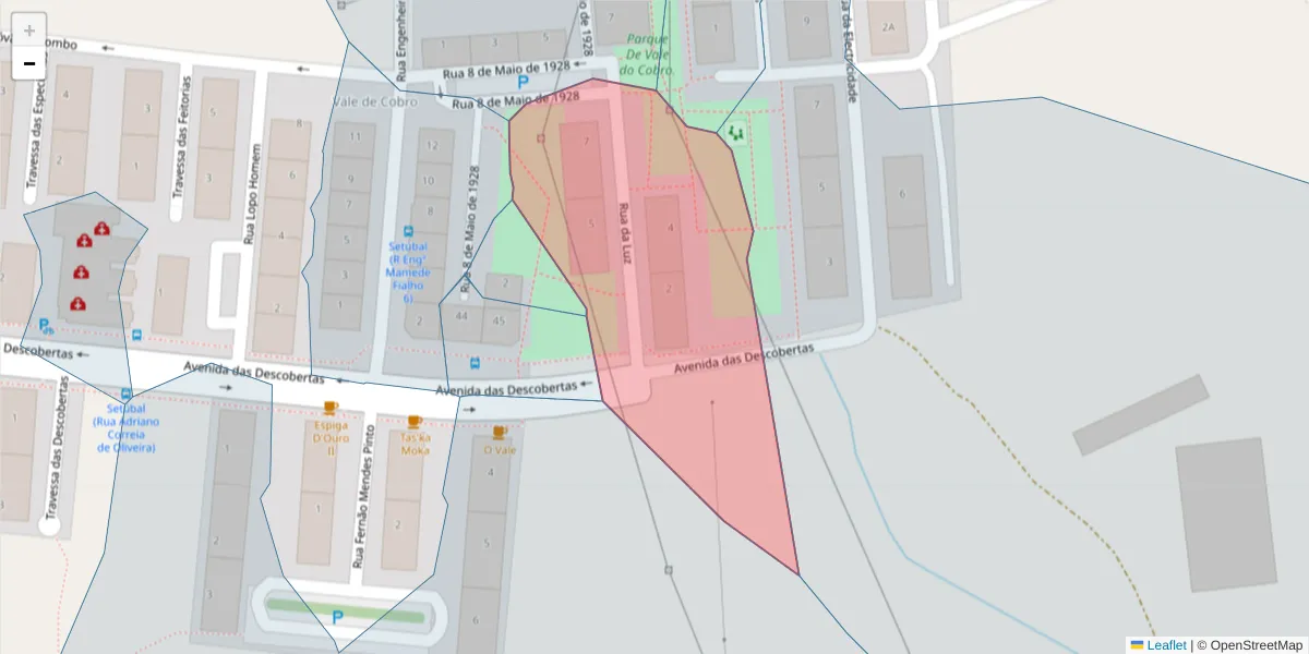 Mapa detalhado do código postal 2910-254 com limites, códigos postais vizinhos e agências dos correios