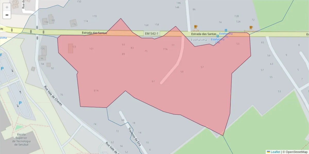 Mapa detalhado do código postal 2910-261 com limites, códigos postais vizinhos e agências dos correios