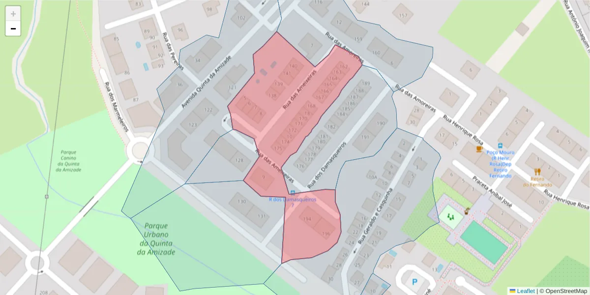 Mapa detalhado do código postal 2910-266 com limites, códigos postais vizinhos e agências dos correios