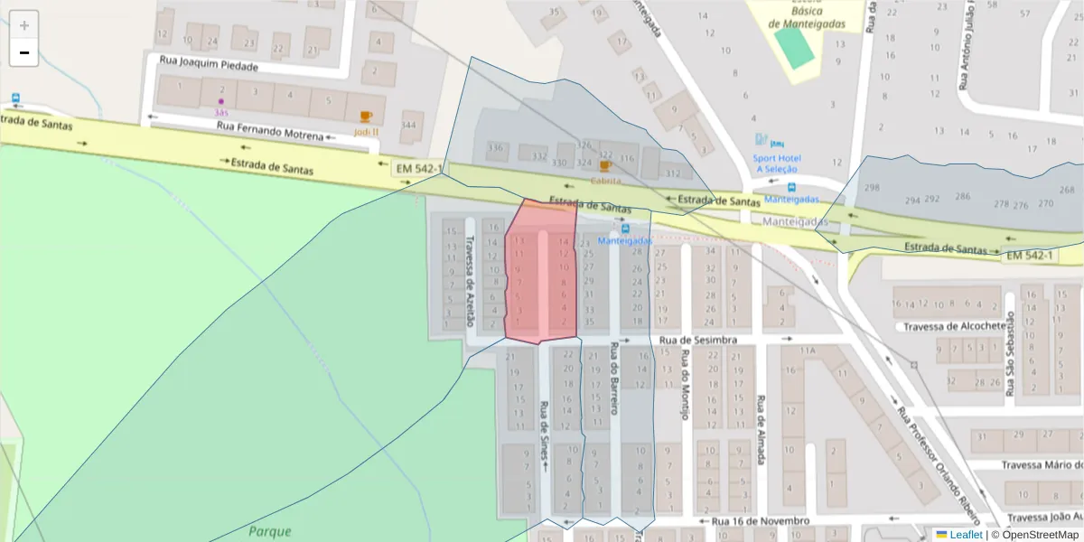 Mapa detalhado do código postal 2910-268 com limites, códigos postais vizinhos e agências dos correios