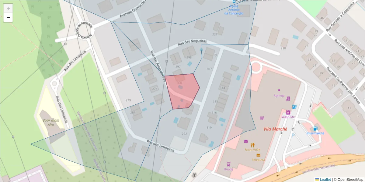 Mapa detalhado do código postal 2910-271 com limites, códigos postais vizinhos e agências dos correios