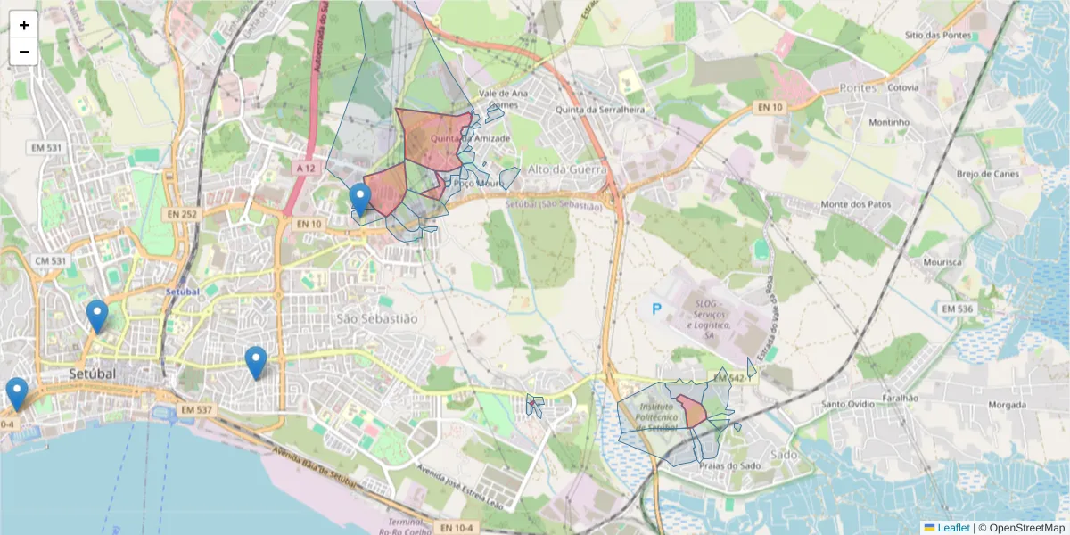 Mapa detalhado do código postal 2910-272 com limites, códigos postais vizinhos e agências dos correios
