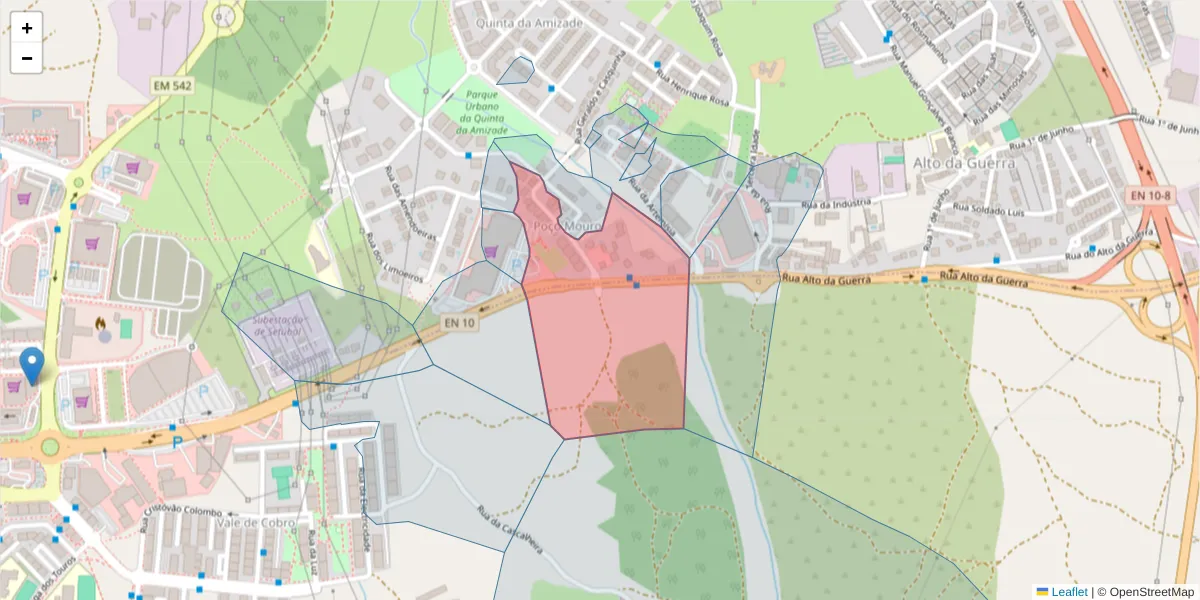 Mapa detalhado do código postal 2910-296 com limites, códigos postais vizinhos e agências dos correios