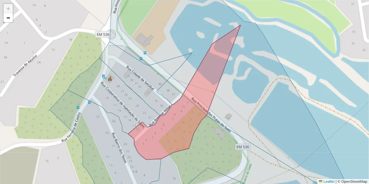 Mapa detalhado do código postal 2910-321 com limites, códigos postais vizinhos e agências dos correios
