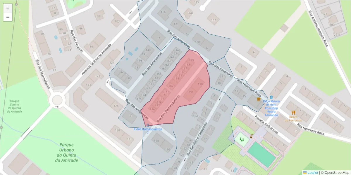 Mapa detalhado do código postal 2910-324 com limites, códigos postais vizinhos e agências dos correios