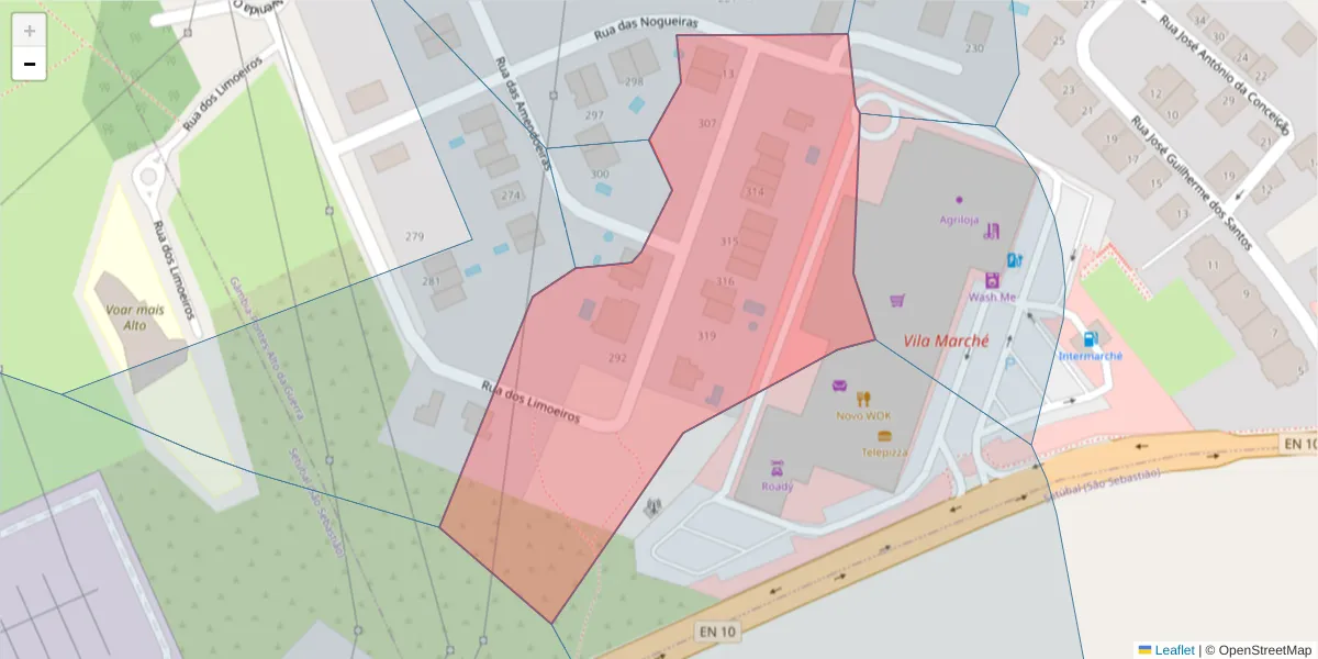 Mapa detalhado do código postal 2910-337 com limites, códigos postais vizinhos e agências dos correios
