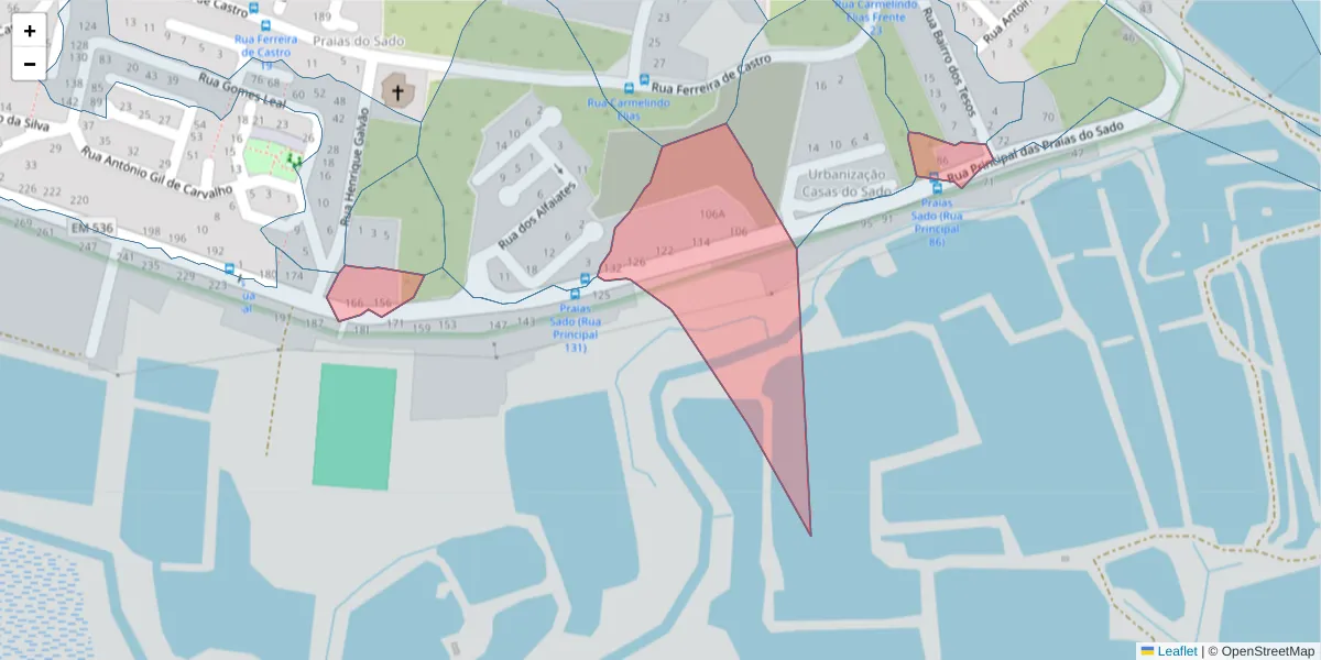 Mapa detalhado do código postal 2910-341 com limites, códigos postais vizinhos e agências dos correios
