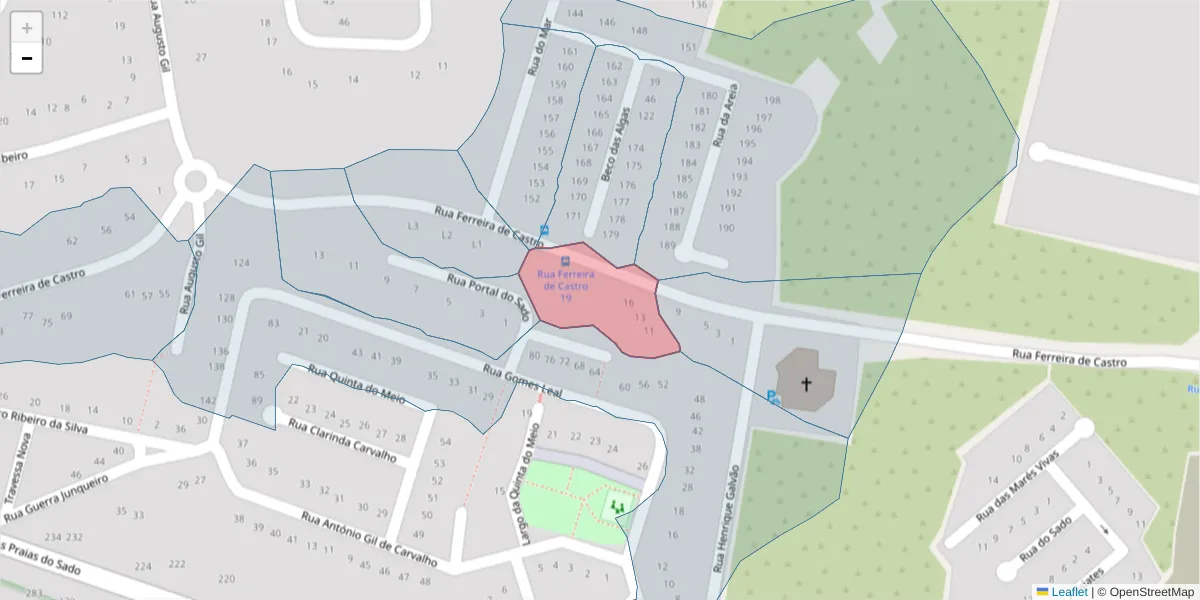 Mapa detalhado do código postal 2910-347 com limites, códigos postais vizinhos e agências dos correios