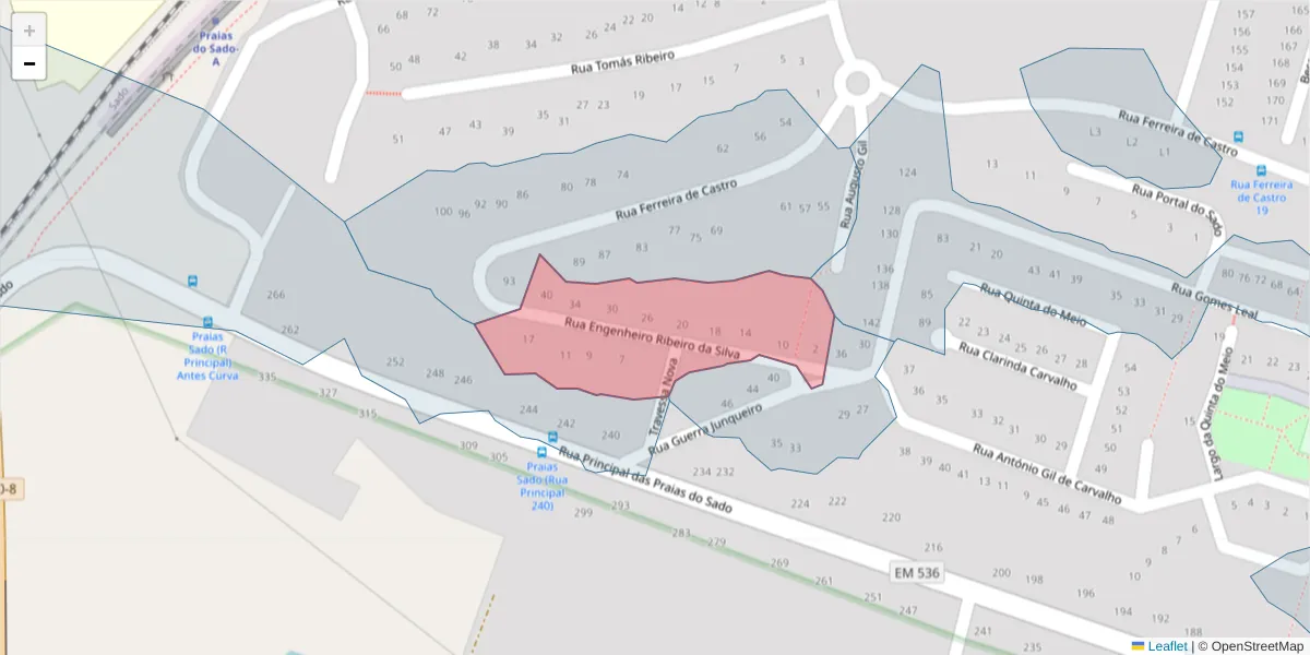 Mapa detalhado do código postal 2910-348 com limites, códigos postais vizinhos e agências dos correios