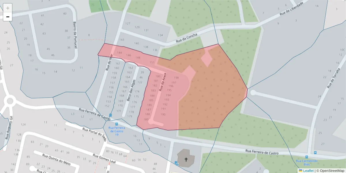 Mapa detalhado do código postal 2910-353 com limites, códigos postais vizinhos e agências dos correios