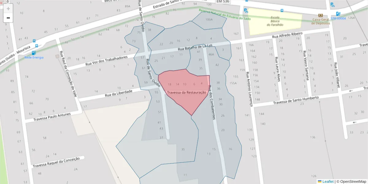 Mapa detalhado do código postal 2910-365 com limites, códigos postais vizinhos e agências dos correios