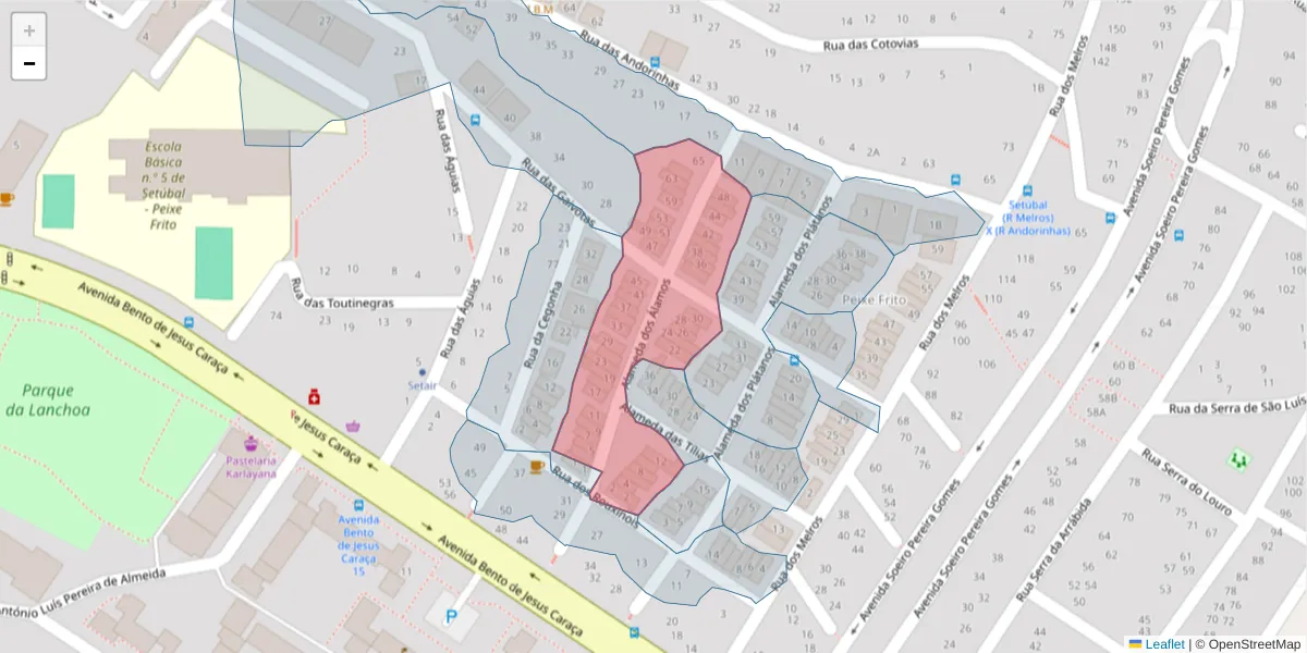 Mapa detalhado do código postal 2910-377 com limites, códigos postais vizinhos e agências dos correios