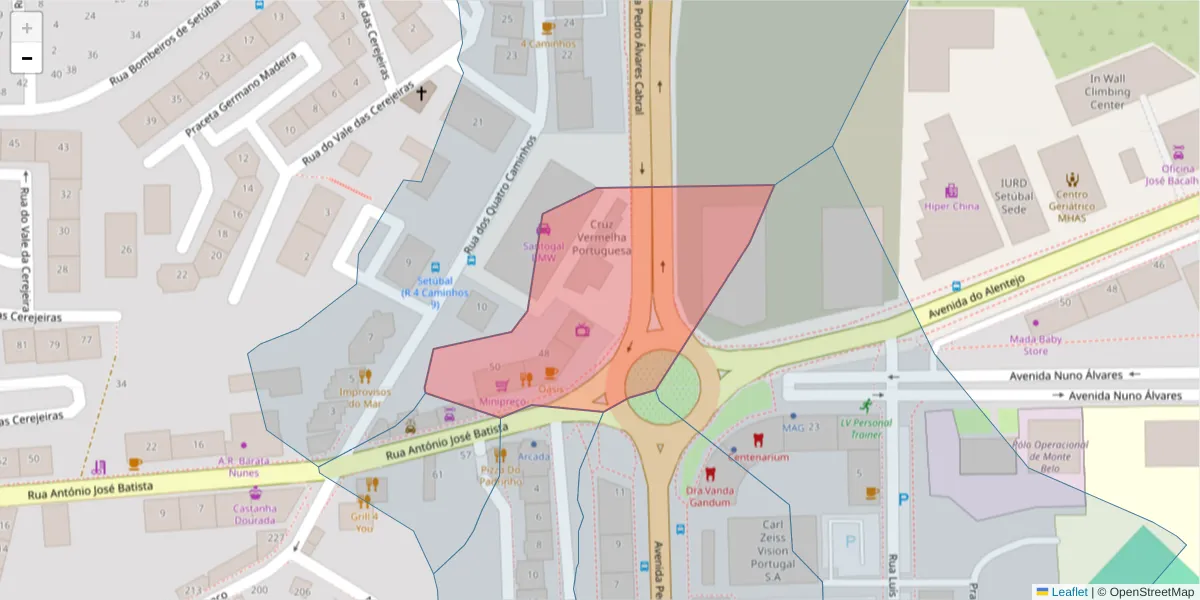 Mapa detalhado do código postal 2910-382 com limites, códigos postais vizinhos e agências dos correios