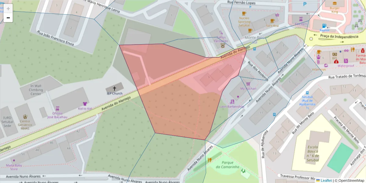 Mapa detalhado do código postal 2910-383 com limites, códigos postais vizinhos e agências dos correios
