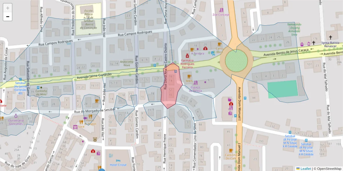 Mapa detalhado do código postal 2910-392 com limites, códigos postais vizinhos e agências dos correios