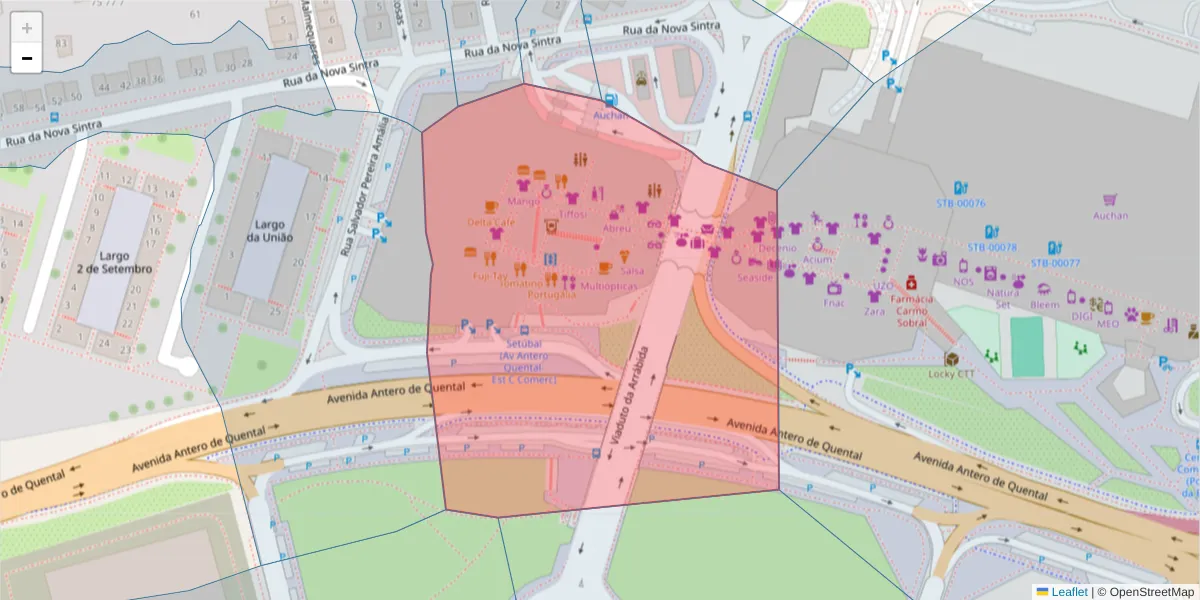 Mapa detalhado do código postal 2910-394 com limites, códigos postais vizinhos e agências dos correios