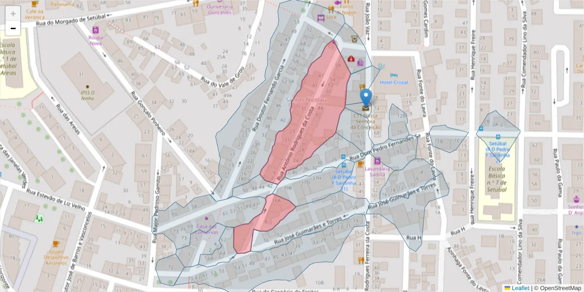 Mapa detalhado do código postal 2910-403 com limites, códigos postais vizinhos e agências dos correios