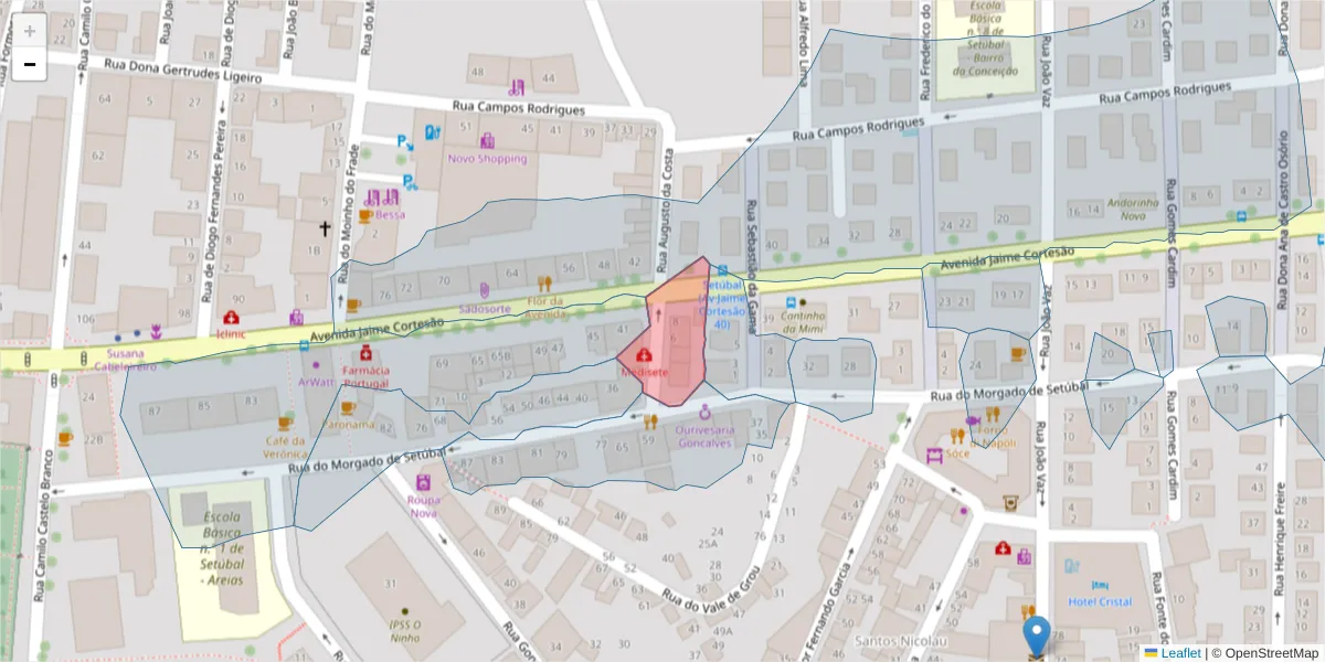 Mapa detalhado do código postal 2910-410 com limites, códigos postais vizinhos e agências dos correios