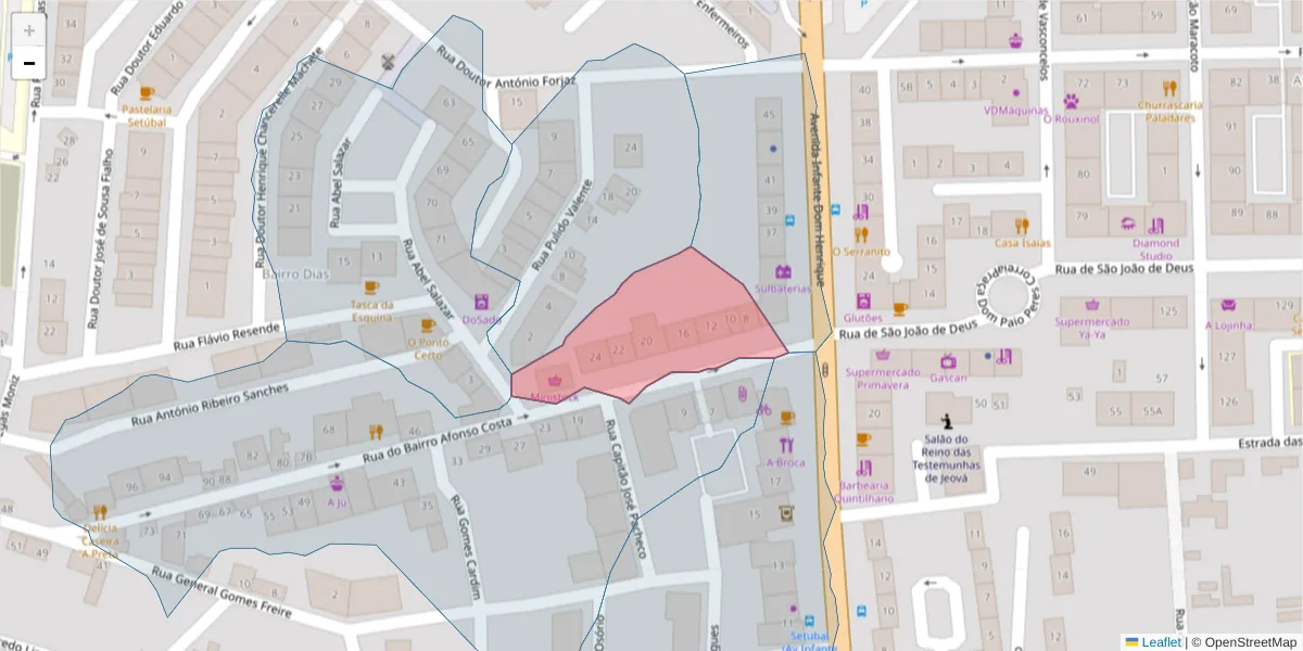 Mapa detalhado do código postal 2910-413 com limites, códigos postais vizinhos e agências dos correios