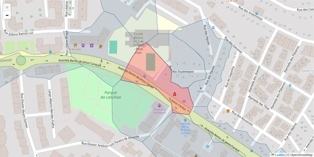 Mapa detalhado do código postal 2910-425 com limites, códigos postais vizinhos e agências dos correios