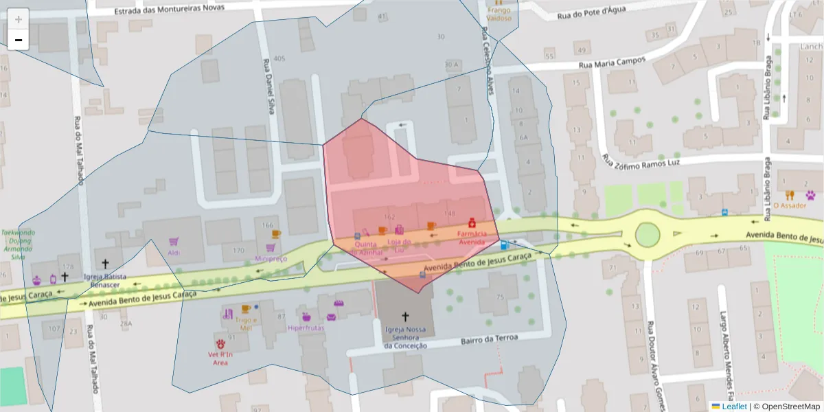 Mapa detalhado do código postal 2910-426 com limites, códigos postais vizinhos e agências dos correios
