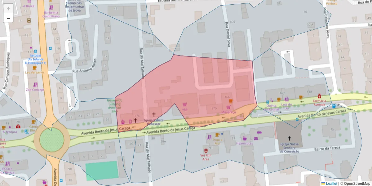 Mapa detalhado do código postal 2910-427 com limites, códigos postais vizinhos e agências dos correios