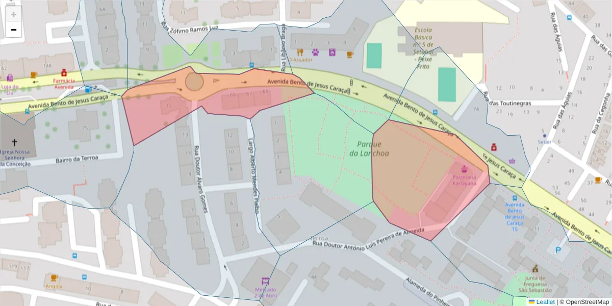 Mapa detalhado do código postal 2910-429 com limites, códigos postais vizinhos e agências dos correios