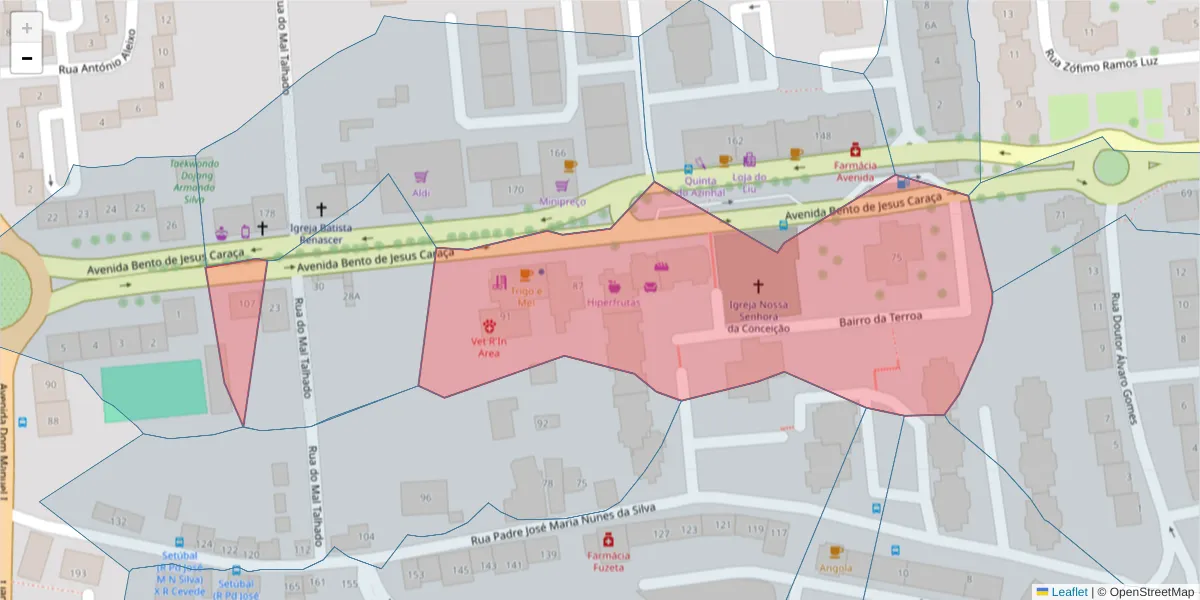 Mapa detalhado do código postal 2910-430 com limites, códigos postais vizinhos e agências dos correios