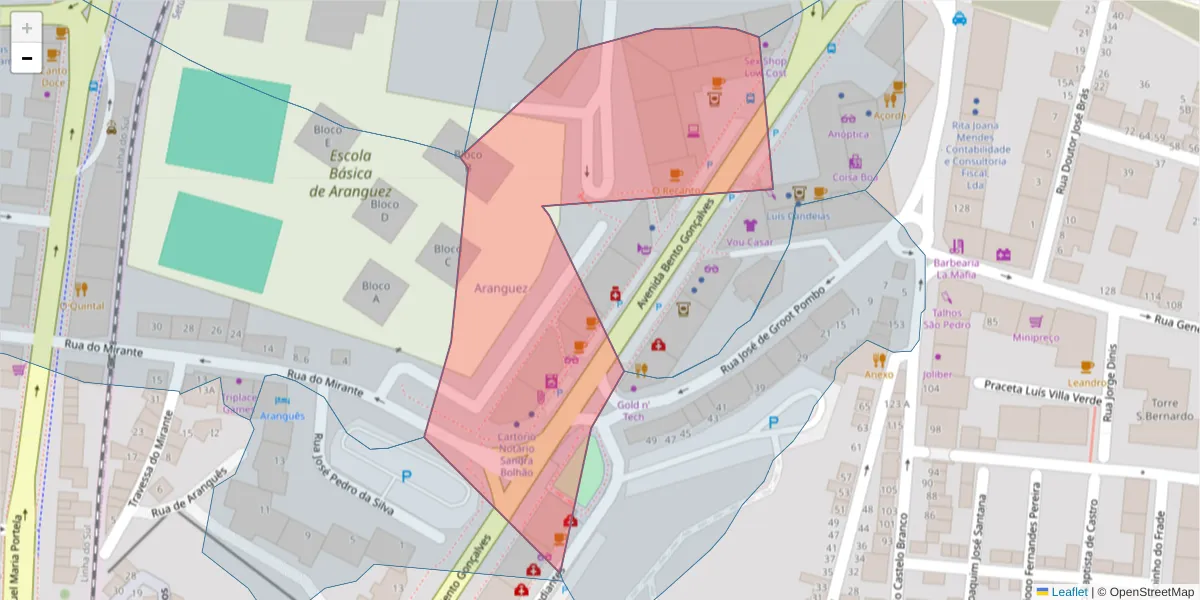 Mapa detalhado do código postal 2910-433 com limites, códigos postais vizinhos e agências dos correios