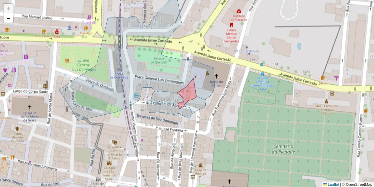 Mapa detalhado do código postal 2910-435 com limites, códigos postais vizinhos e agências dos correios