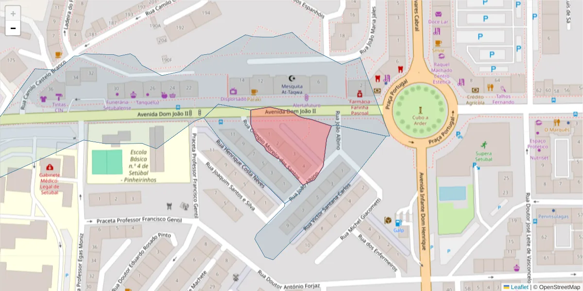 Mapa detalhado do código postal 2910-436 com limites, códigos postais vizinhos e agências dos correios