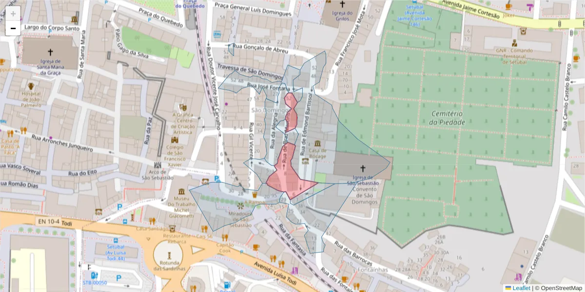 Mapa detalhado do código postal 2910-437 com limites, códigos postais vizinhos e agências dos correios