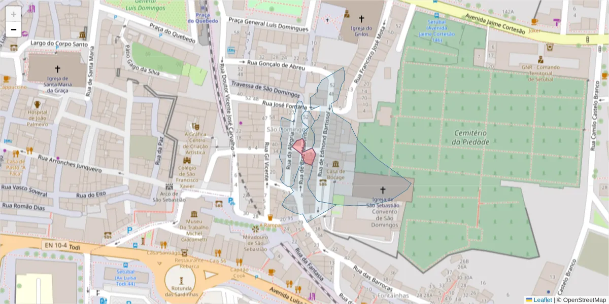 Mapa detalhado do código postal 2910-438 com limites, códigos postais vizinhos e agências dos correios