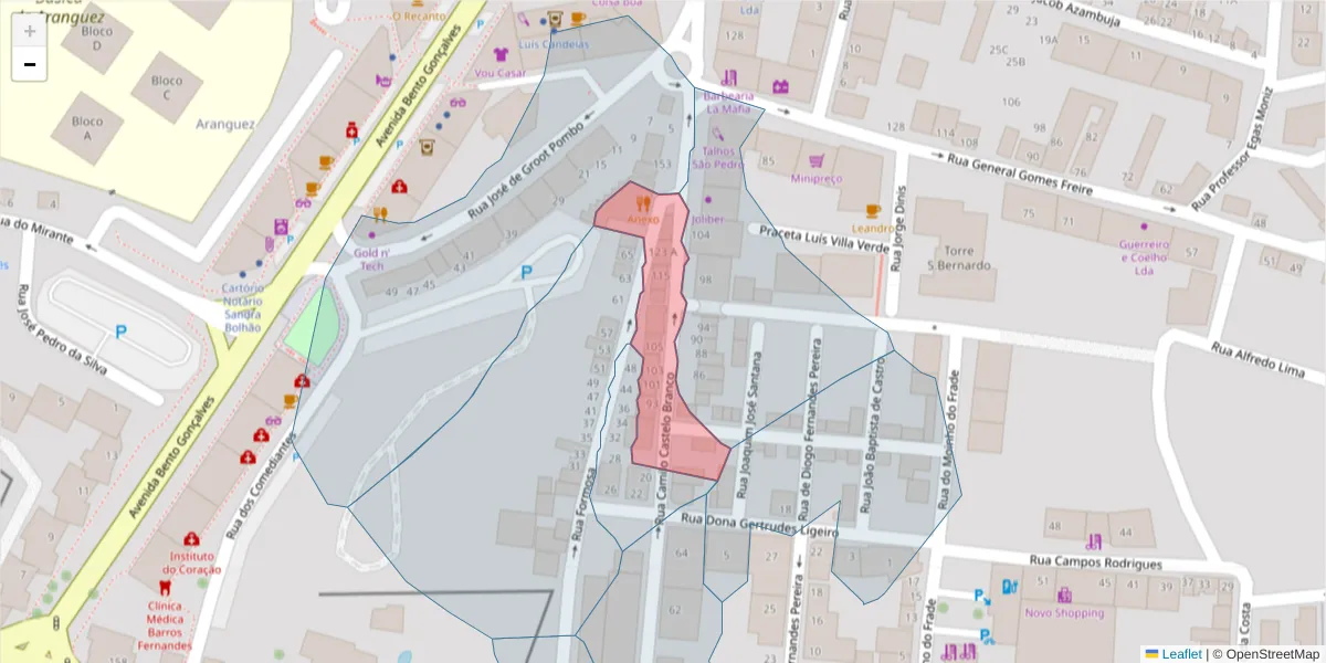 Mapa detalhado do código postal 2910-450 com limites, códigos postais vizinhos e agências dos correios