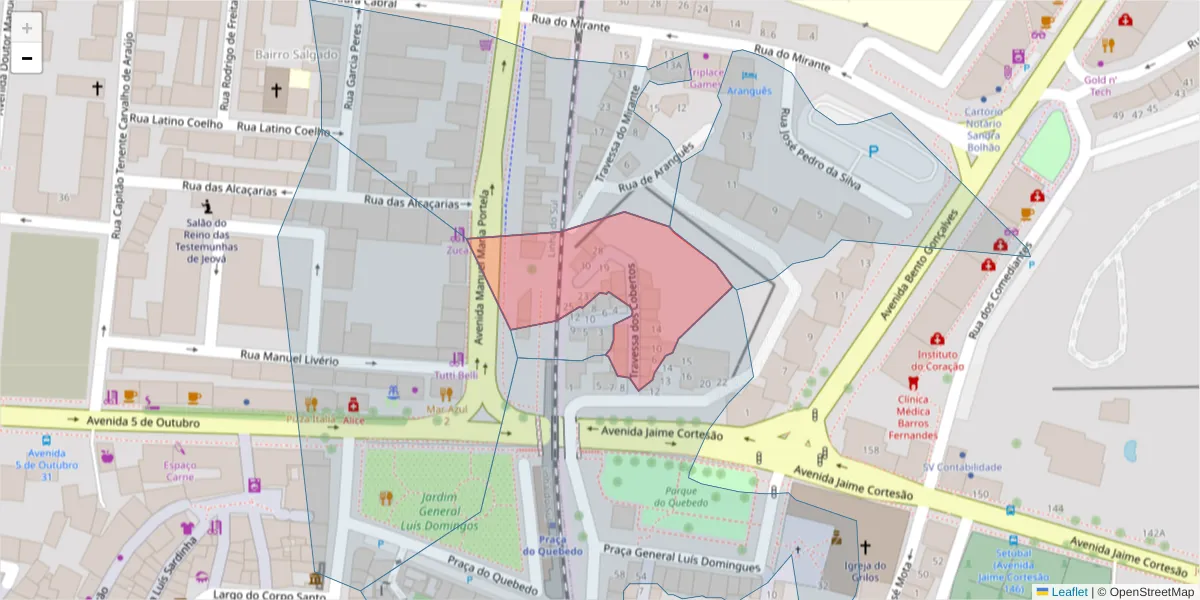 Mapa detalhado do código postal 2910-466 com limites, códigos postais vizinhos e agências dos correios