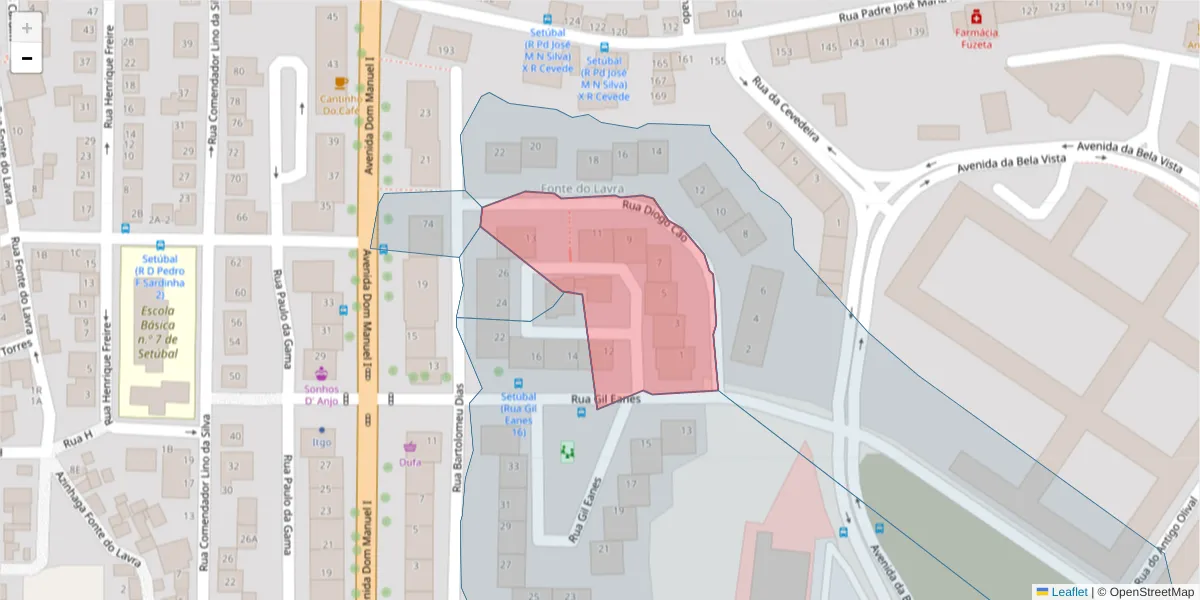 Mapa detalhado do código postal 2910-472 com limites, códigos postais vizinhos e agências dos correios