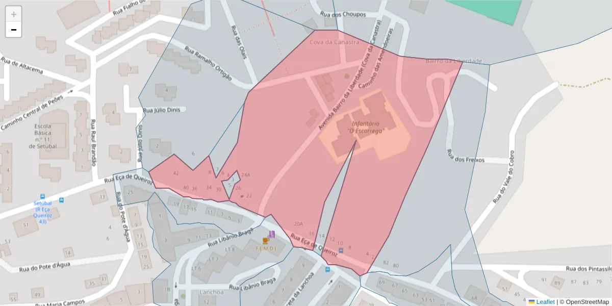 Mapa detalhado do código postal 2910-476 com limites, códigos postais vizinhos e agências dos correios